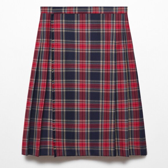 Mango Red Pleated Midi-Skirt Plaid Skirt/NWT/S - Picture 4 of 16